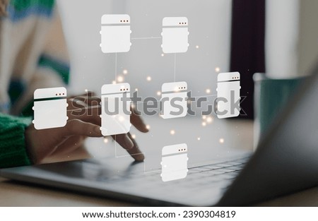 Human use laptop process with workflows, flowchart, programmer process software development flowchart diagram for business, business work management organization processing, automation flowchart  Royalty-Free Stock Photo #2390304819