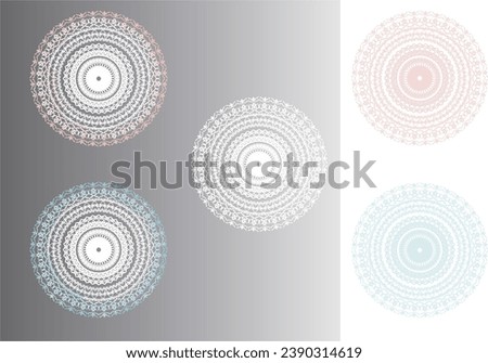 5 types of white, light blue and pink round lace, vector illustration.