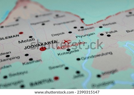 close up of Yogyakarta city on map Royalty-Free Stock Photo #2390315147