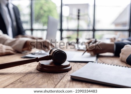 female lawyers working at the law firms. Judge gavel with scales of justice. Legal law, lawyer, advice and justice concept.	 Royalty-Free Stock Photo #2390334483