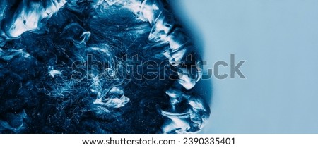 Smoke cloud background. Fantasy dimension. Steel graphite gray glitter explosion vapor flow spreading abstract art isolated on blue empty space.