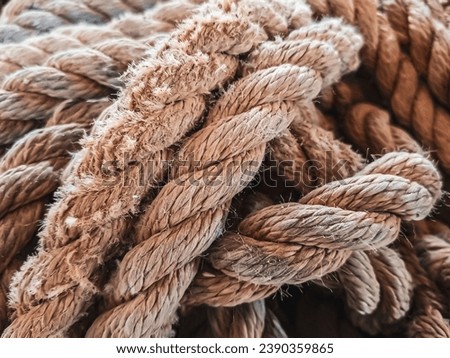 big rope. The rope is made from synthetic polypropylene fiber. its advantage is that it is able to maintain its structure when submerged in water and moss.