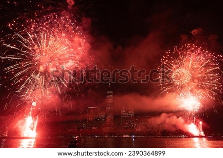 New York Manhattan fireworks. New York Fireworks over Manhattan. New York City 4th of July Fireworks. New York City Skyline Manhattan with Flashing Fireworks. Independence day.