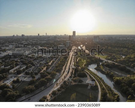 Houston Texas Aerial Drone Photo Sunset Buffalo Bayou Park