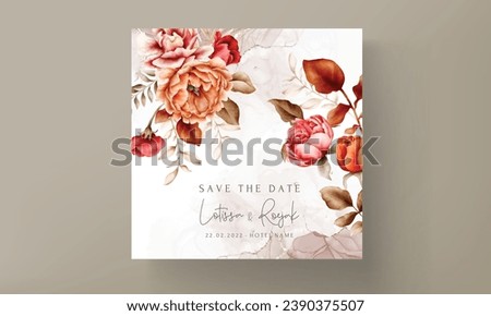 wedding invitation template with elegant watercolor browns roses
