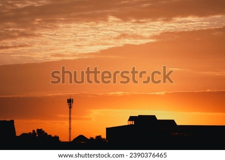 Signal towers in the morning. Cell phone towers silhouette in the morning. beautiful nature background in sunrise.