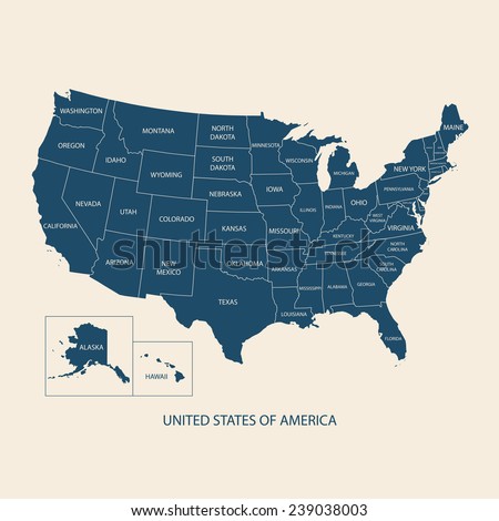 USA MAP WITH NAME OF COUNTRIES,UNITED STATES OF AMERICA MAP, US MAP flat illustration vector Royalty-Free Stock Photo #239038003