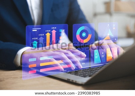 business finance and investment with a captivating data analysis concept, businessman using laptop and tablet to analyze market data, plan strategies, and conduct market research.