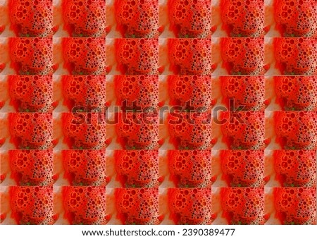 Background image created by the image of soap bubbles dissolved in water. Repeatedly repeating image of soap bubbles on a red background.