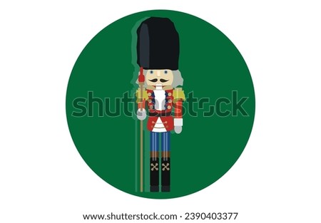 Nutcracker in green circle on white background.