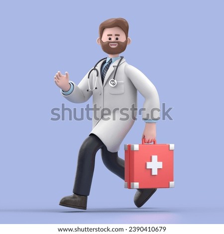 3D illustration of Male Doctor Iverson runs.Medical presentation clip art isolated on blue background.
