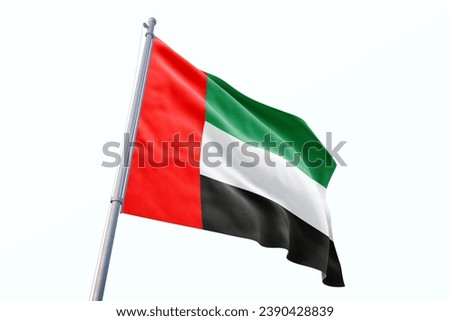 Waving flag of United Arab Emirates in white background. United Arab Emirates flag for independence day. The symbol of the state on wavy fabric.