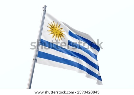 Waving flag of Uruguay in white background. Uruguay flag for independence day. The symbol of the state on wavy fabric.