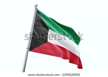 Waving flag of Kuwait in white background. Kuwait flag for independence day. The symbol of the state on wavy fabric. Royalty-Free Stock Photo #2390428903