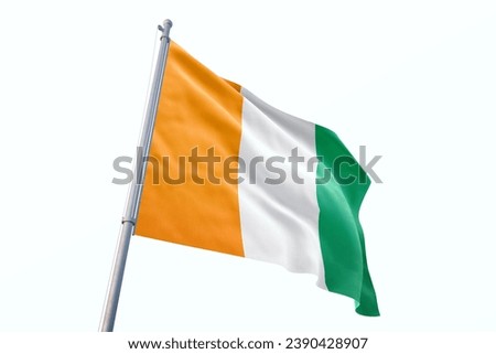 Waving flag of Ivory Coast in white background. Ivory Coast flag for independence day. The symbol of the state on wavy fabric. Royalty-Free Stock Photo #2390428907