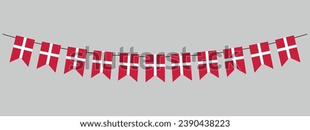 Denmark flag garland, pennants on a rope for party, carnival, festival, celebration, bunting decorative pennants, vector illustration Royalty-Free Stock Photo #2390438223