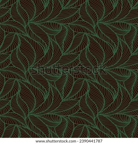 Abstract outlined leaves seamless pattern. Tea or banana leaf line art. Hand drawn outline design for fabric , print, cover, banner and invitation. Luxury minimal style wallpaper with botanical leaves