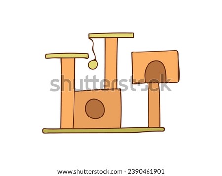 Cat tower colorful doodle illustration. Cat scratching post colorful icon in vector. 