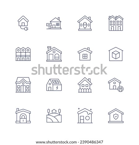 Home icon set. Thin line icon. Editable stroke. Containing house, houses, home, home insurance, smart home, house for sale, semi detached, storage, house insurance, house repair.