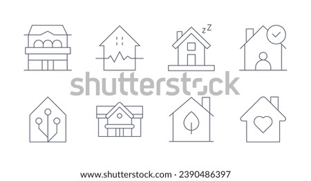 Home icons. Editable stroke. Containing nursing home, smart house, home, eco house, earthquake, house, stay at home.