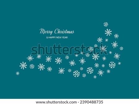 Merry Christmas and Happy New Year backdrop with white snowflakes. Holidays background for Christmas greeting card on blue background. Vector illustration