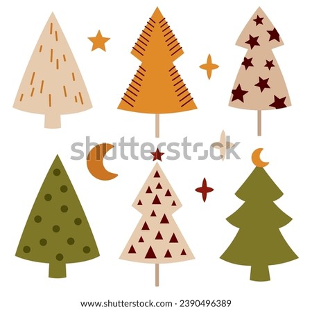 Christmas tree clipart for cozy Christmas decor. Merry Christmas clipart. Boho Christmas tree. Vector illustration	