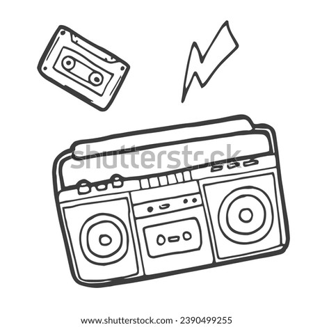 vector Stereo Boombox radio Vintage handdrawn lineart illustration Royalty-Free Stock Photo #2390499255