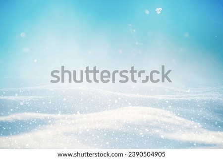 BLUE WINTER BACKGROUN WITH WHITE SNOW AND BLUE SKY AT SNOW FALL, MAGICAL CHRISTMAS LANDSCAPE, BEAUTY OF SNOWY WINTER NATURE