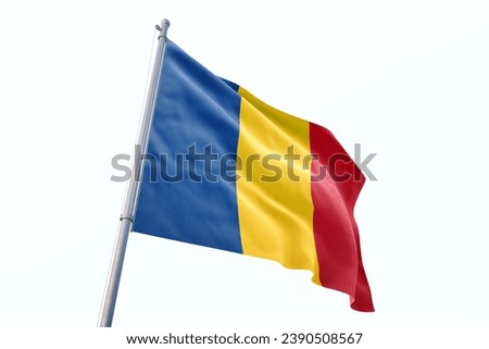 Waving flag of Romania in white background. Romania flag for independence day. The symbol of the state on wavy fabric.