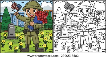 Memorial Day Soldier Bouquet and Flag Illustration
