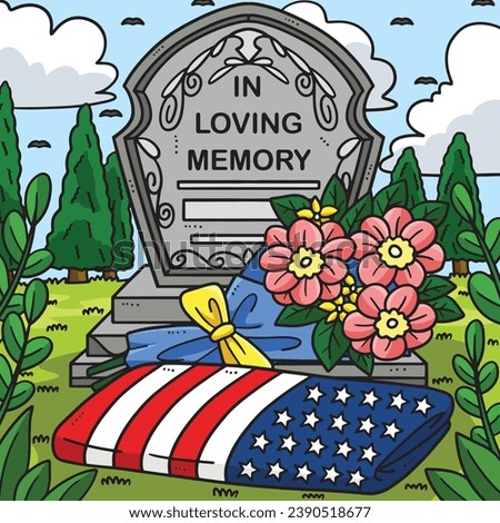 Memorial Day In Loving Memory Colored Cartoon