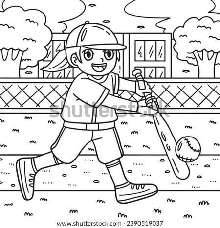 Girl Hitting Baseball Coloring Page for Kids