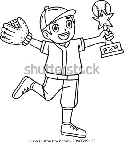 Boy with a Baseball Trophy Isolated Coloring Page