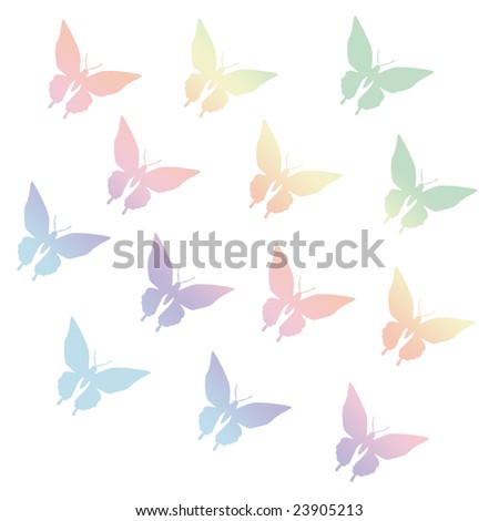 Abstract of Pastel Butterflies Isolated on a White Background