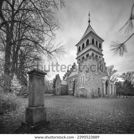 view tooter and little monument of cathedral in monochrome style