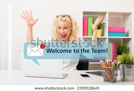 Woman receiving welcome email in a new job for joining a new team