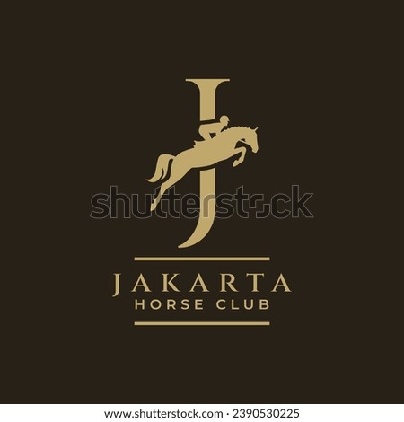Elegant luxury letter J monogram horse jumping logo, letter J horse logo, show jumping horse logo, logo type, typography. Royalty-Free Stock Photo #2390530225