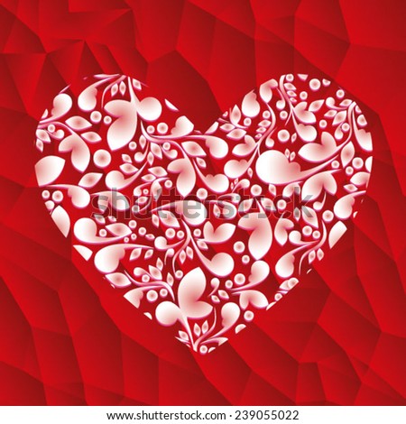 floral pink heart on red abstract background