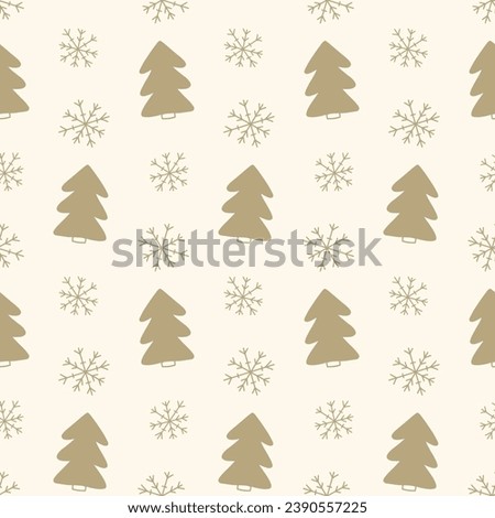 Christmas Trees Seasonal Vector Seamless Pattern Holidays Winter Forest Doodles Background Illustration. Hand drawn repeat texture. For wrapping paper, textile design, vintage home decor