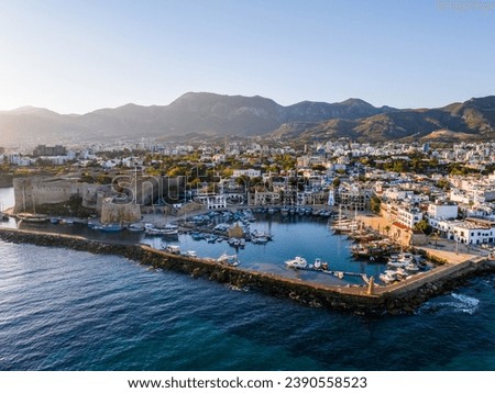 Kyrenia Harbour in North Cyprus on sunny day with clear sky

