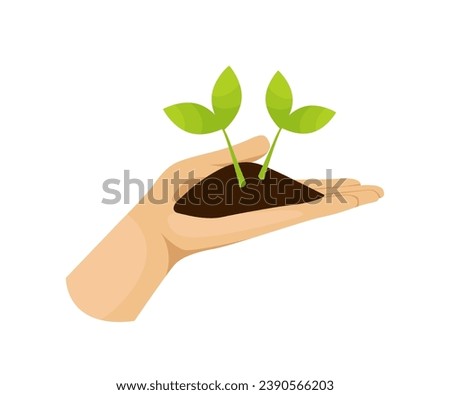 Save planet hands. Cartoon human hands hold different ecological symbols and elements, environment protection sign. Vector illustration EPS10