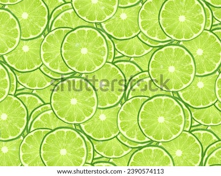 Gorgeous fresh and juicy lime slices. Full frame in shades of light green.   Royalty-Free Stock Photo #2390574113