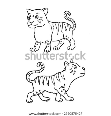 Set of tiger cartoon hand drawn sketch illustration vector