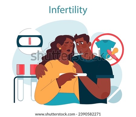 Infertility. Distraught couple facing infertility challenges, negative pregnancy test result, dream of baby fading. Overcoming reproductive obstacles. Flat vector illustration Royalty-Free Stock Photo #2390582271