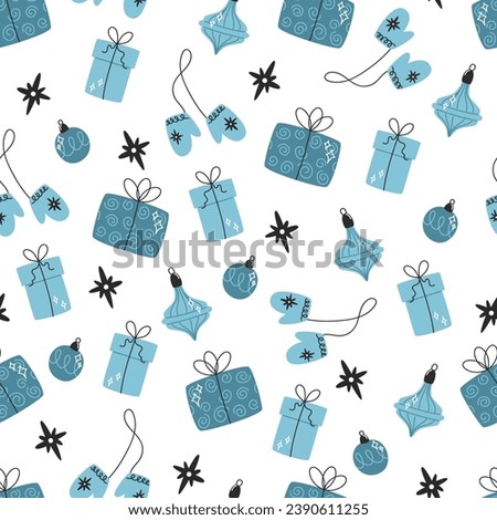 Christmas seamless pattern with gift boxes in flat style