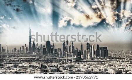 Downtown Dubai from helicopter. UAE