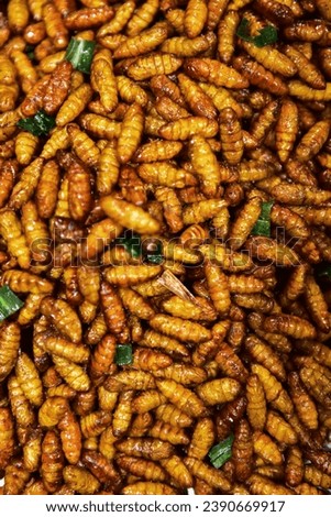 Fried Silkworms food in Thai country Royalty-Free Stock Photo #2390669917