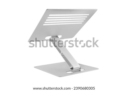 Laptop aluminium stand isolated on a white background. Metal notebook stand isolated. 