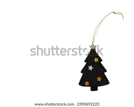 Christmas ornament for decoration, handmade tree shape, hanging on a string, isolated on white background