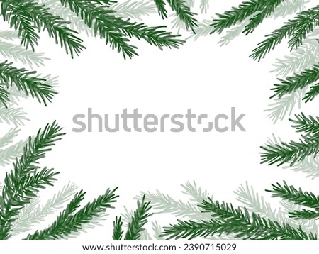 Christmas tree branch banner frame for card or invite, hand drawn illustration. Vector greenery plant background